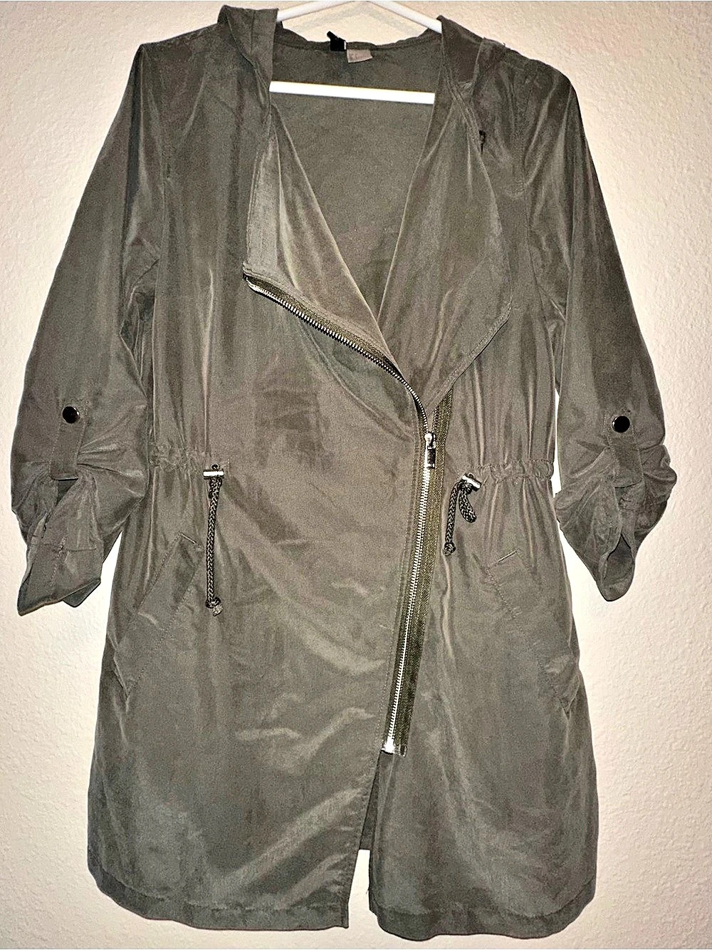 H&M Divided Women's Anorak Utility Jacket with Hood Olive Green Size 4 EUC